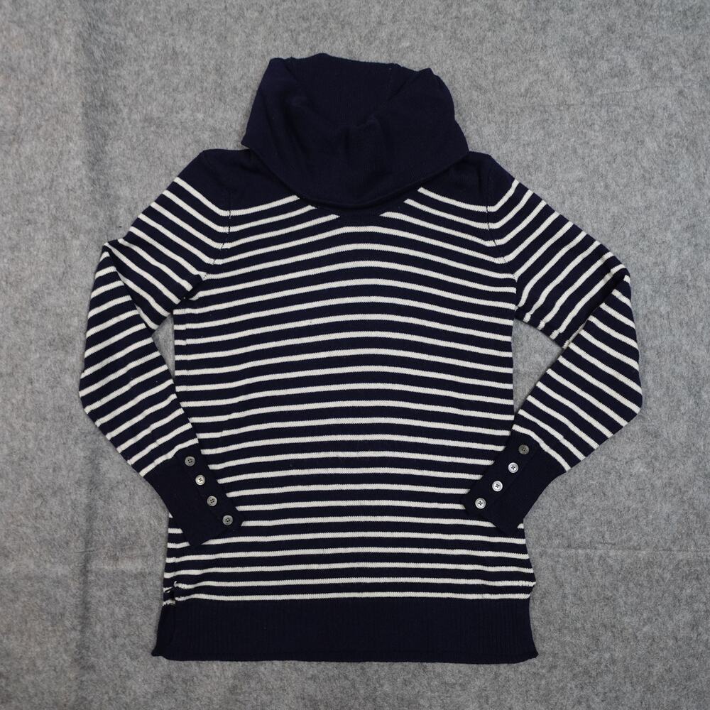 Ralph Lauren Sweater Womens Small Petite Navy White Striped Nautical Cowl Neck